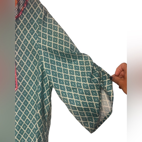 Urban CoCo Boho Print Tassel Toe Front Tunic Top/Dress size M Turquoise - Picture 6 of 14